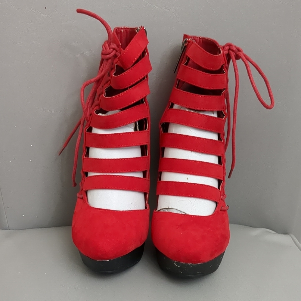 2 Lips Too Too Vague Red Suede Heels